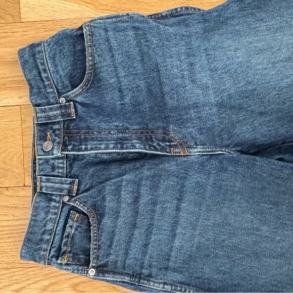 KHAITE SHALBI Blue Denim Jeans with Orange Stitching - Picture 4 of 6